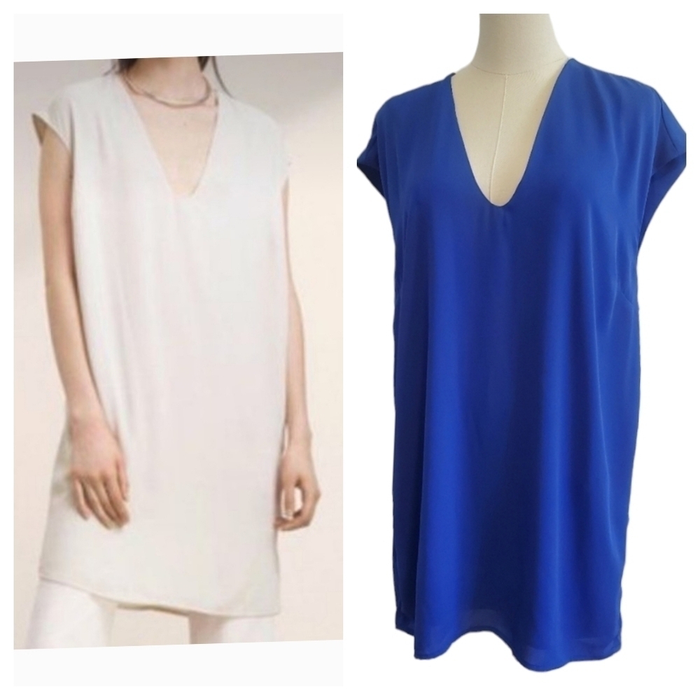 Aritzia V-Neck Cap Sleeve Shift Dress in Royal Blue and Cream